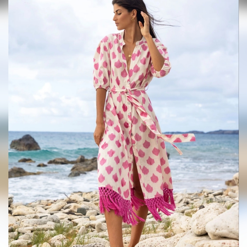 NWT MER ST. BARTH Estelle Women's Fringed Shirtdress - Picture 2 of 6